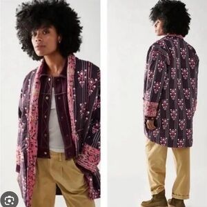 Free People Gracie Mae Jacket Kantha Style Running Stitch Ikat  XS NWOT